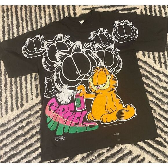 GARFIELD CAT Vintage 2 sided single stitch tee Spray Paint All over Freeze XL pa - Picture 3 of 13